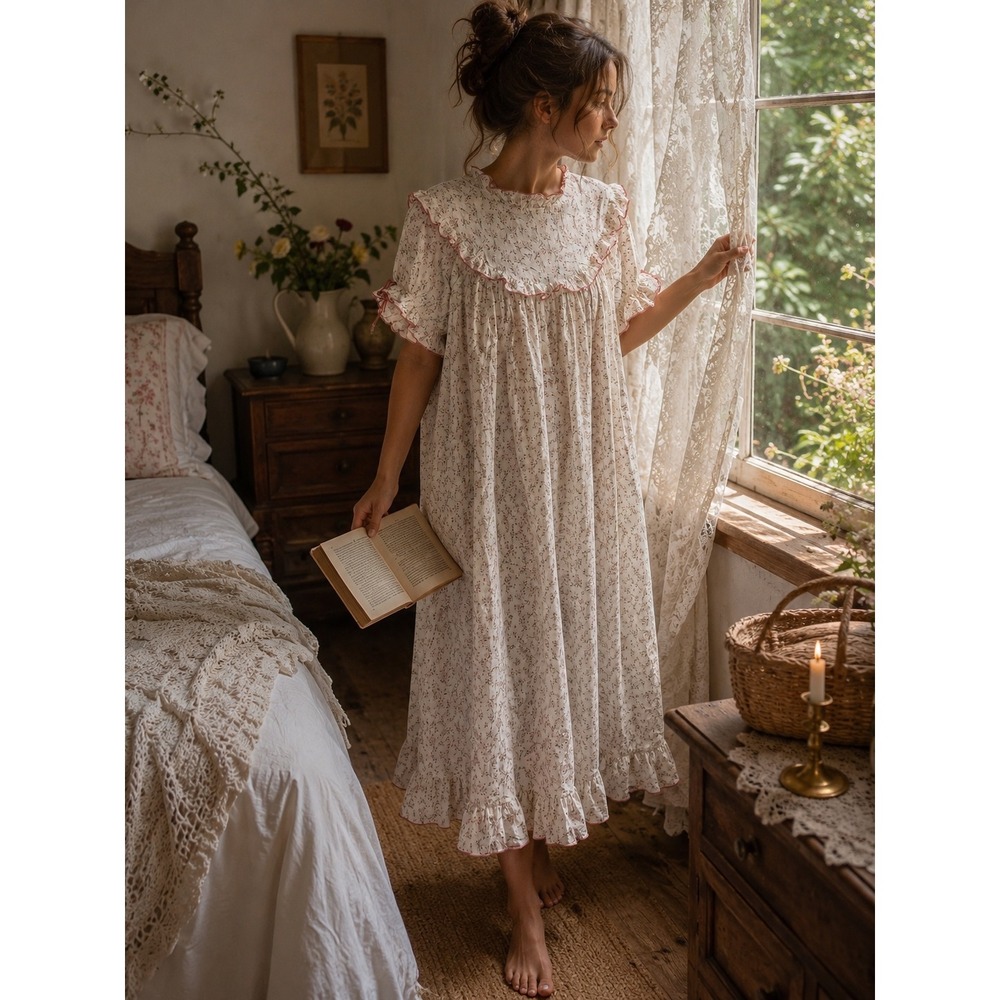 Fin & Vince Chloe Dress Winter Blossom Linen Cotton Floral Ruffle Midi XS NEW